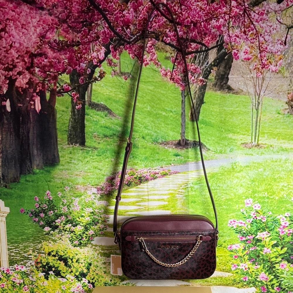 Michael Kors Dark Red / burgundy/ oxblood jet set Animal Print Crossbody Bag - Picture 7 of 16